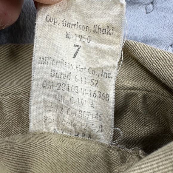 VINTAGE Garrison US Army Khaki Envelope Cap Size 7 M-1950 Dated 1950 Military - Picture 5 of 8